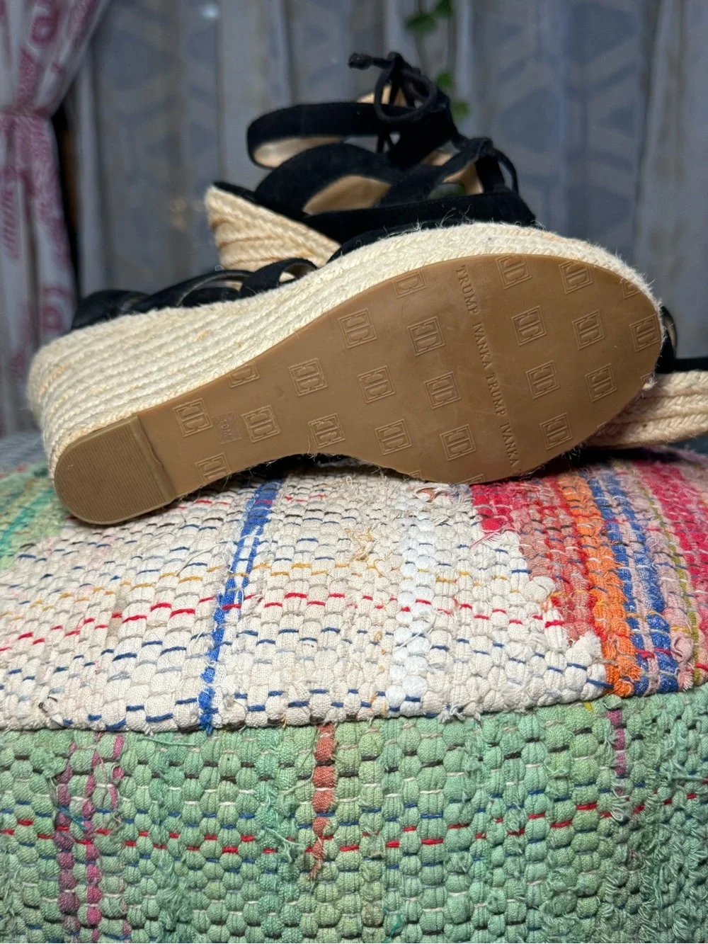 Ivanka Trump Black Suede Lace-Up Espadrille Wedges‎